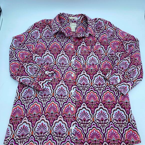 Chicos Linen Blouse Art Deco Print Pink & Purple Small - Picture 3 of 10